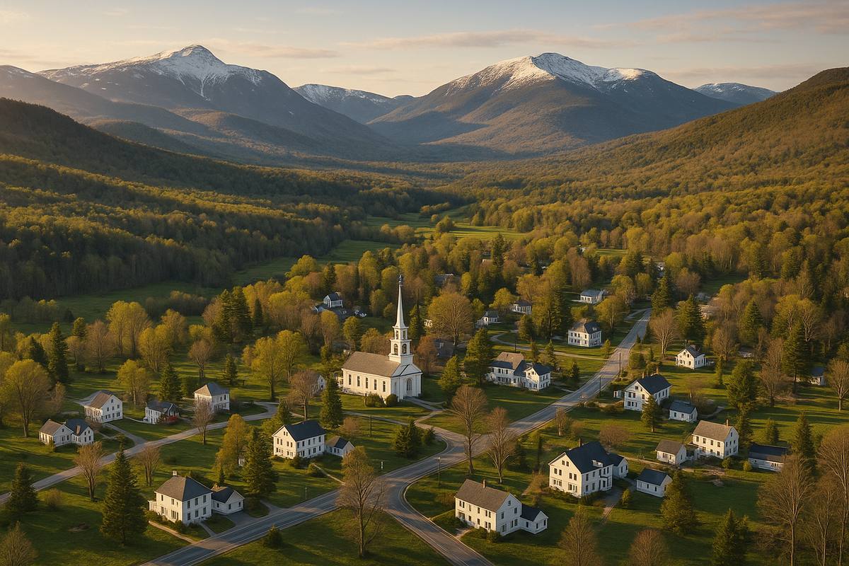 New Hampshire landscape with mountains and town