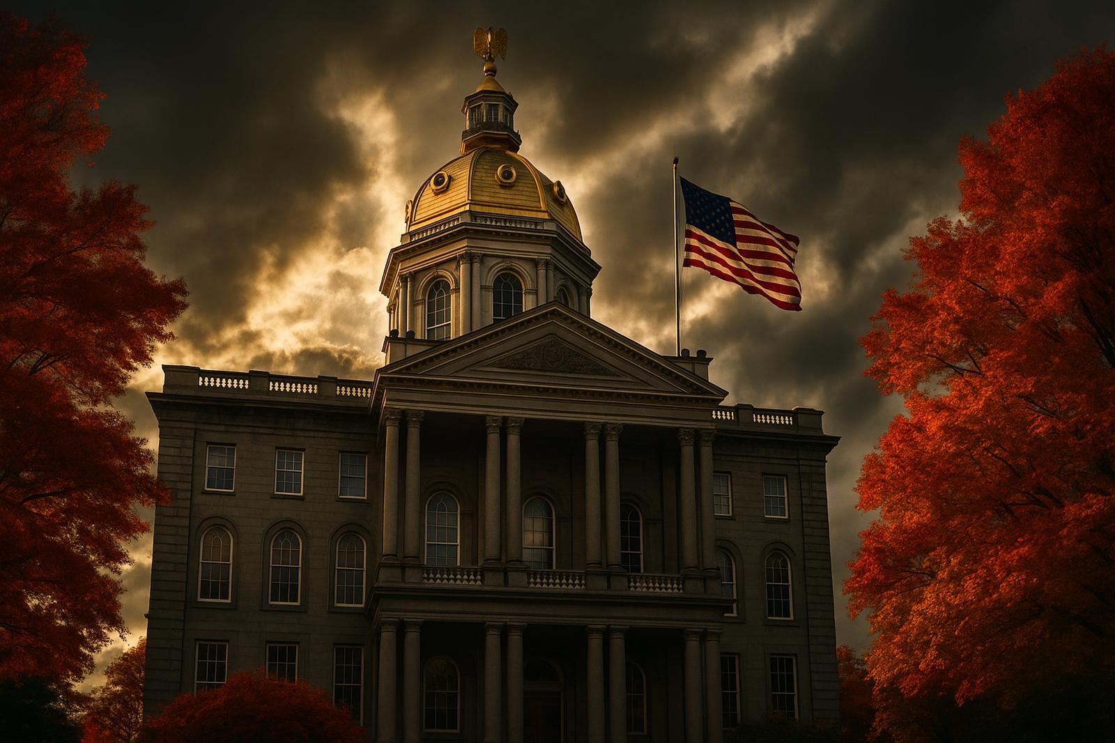 New Hampshire State House with American flag